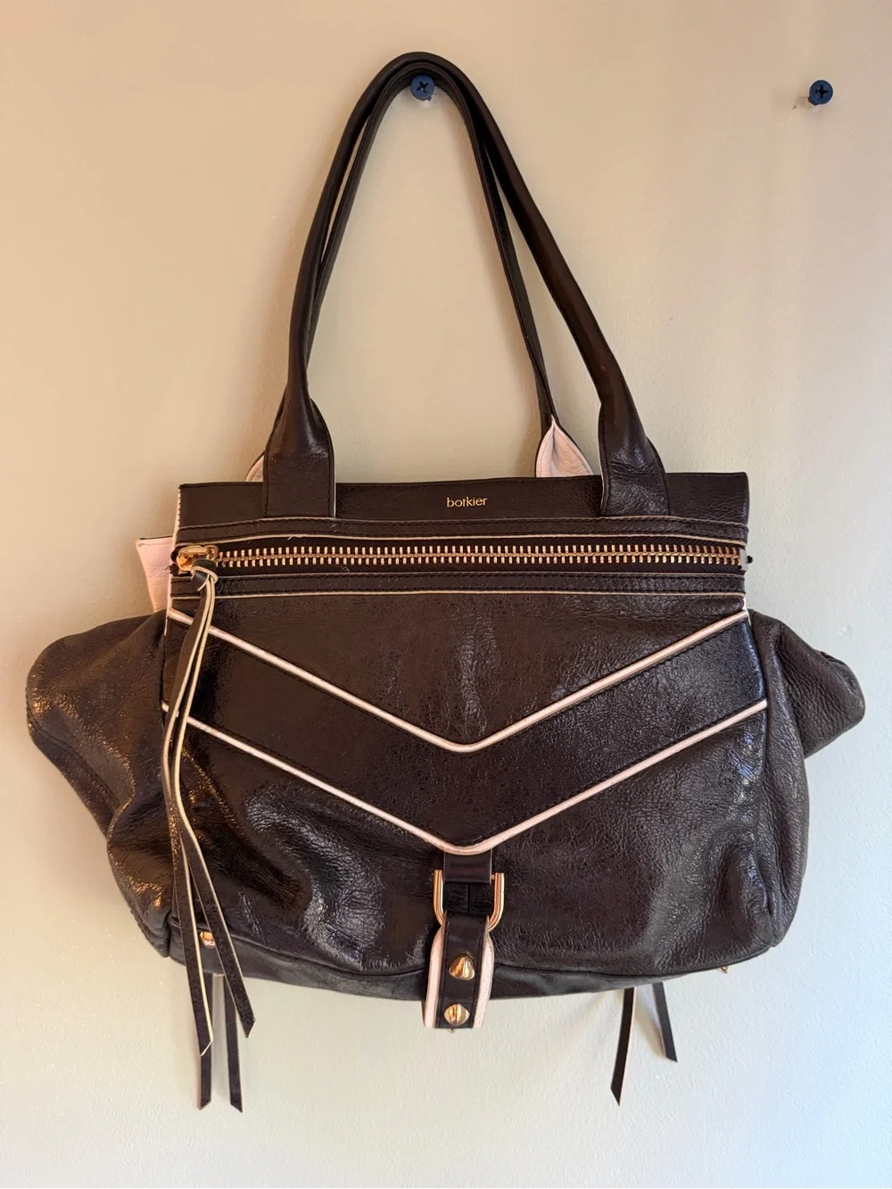 Botkier Black and Light Pink Leather Shoulder Bag